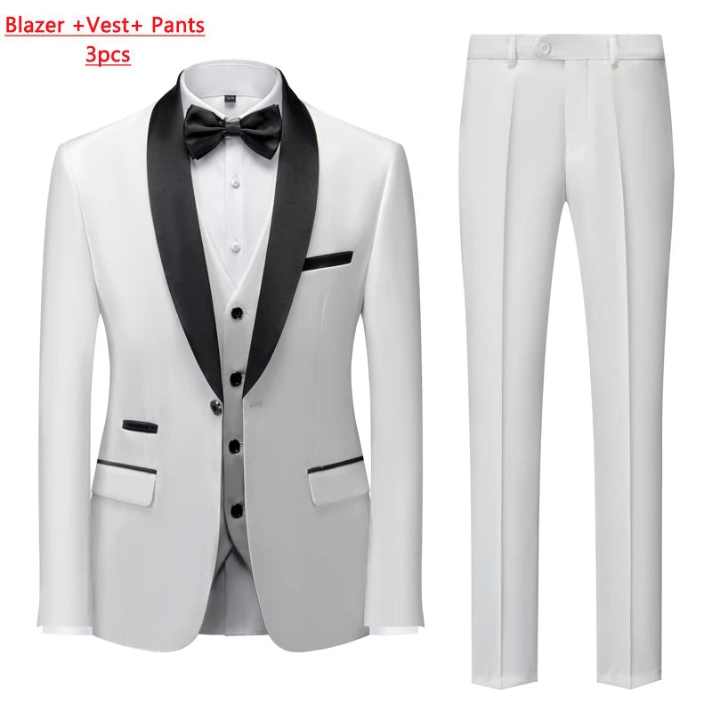 Mens Tuxedo Three Piece Suit Blazer with Trousers and Vest
