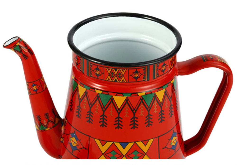 1.5L Enamel Coffee Pot Gooseneck Spout Stovetop Tea Kettle