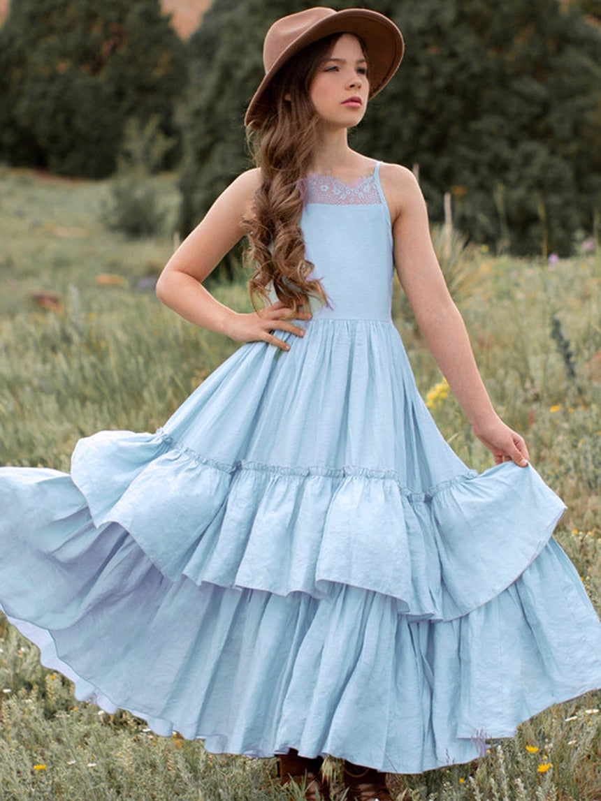 Ruffled Layers Girls Photoshoot Maxi Dresses