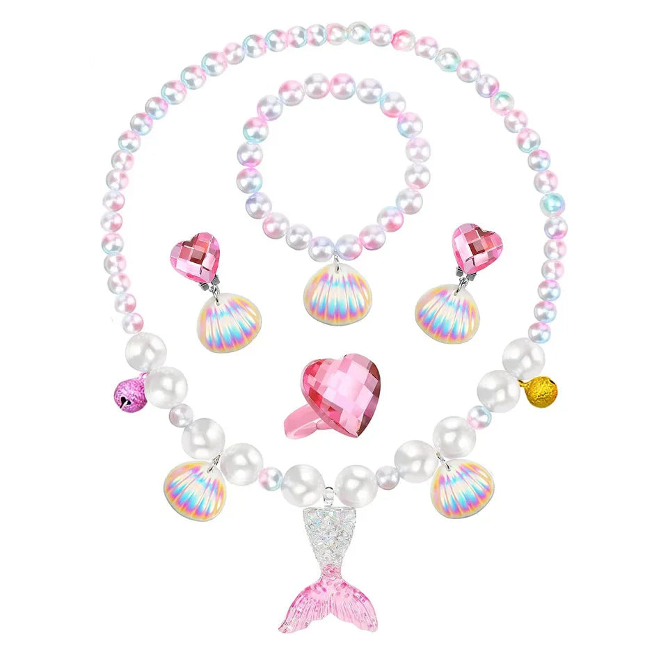 Mermaid Accessories Gloves Wand Crown Jewellery Set Wig Necklace Braid Cosplay Halloween Birthday Party