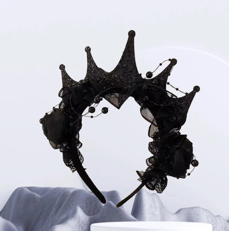 Gothic Black Rose Lace Crown Victorian Photo Shoot Costume Cosplay