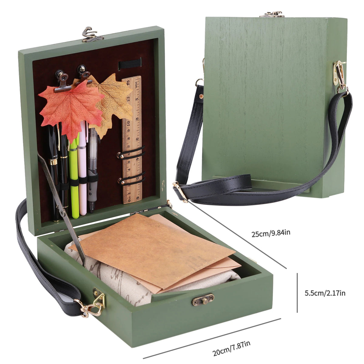 Wandering Writers Artists Wooden Messenger Box Bag Organiser