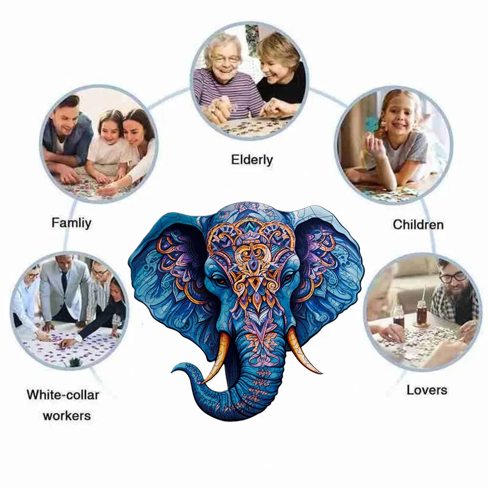 Blue Elephant Wooden Jigsaw Puzzle