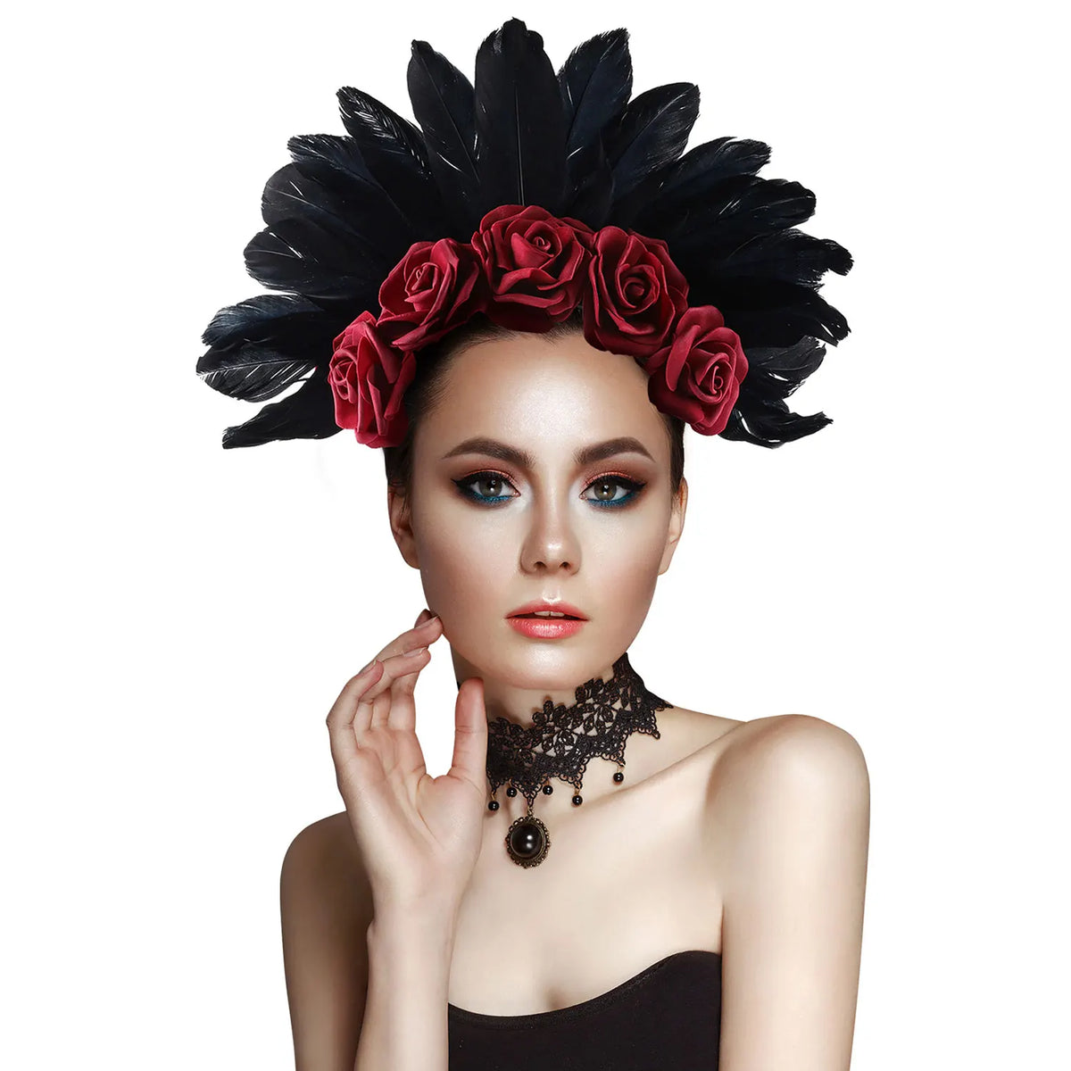 Carnival Showgirl Feather Rose Halo Headpiece Hairband Costume Headdress