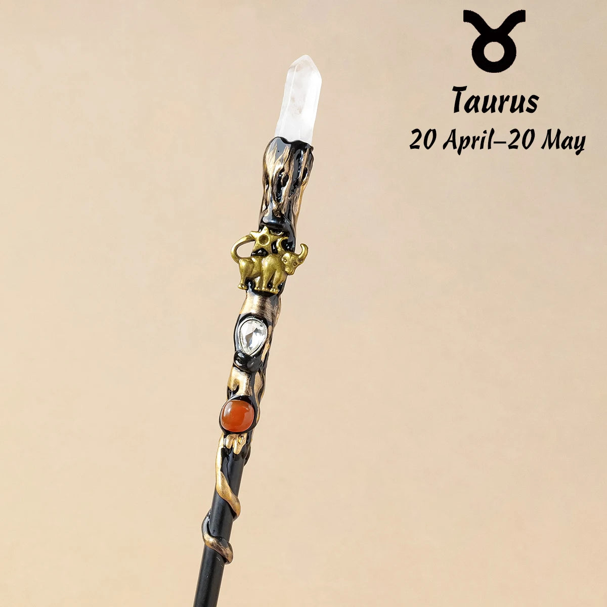 1PC Zodiac Natural Clear Quartz Crystal Point Magic Wand Witch Sceptre