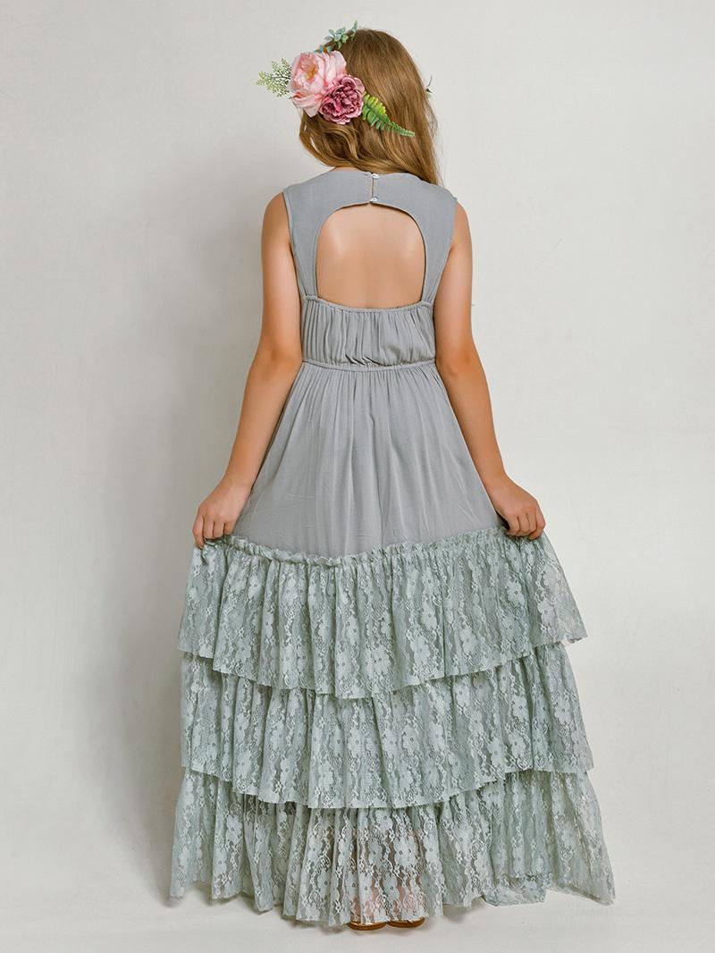 Girls Flower Girl Dress Lace Cotton Maxi Dresses