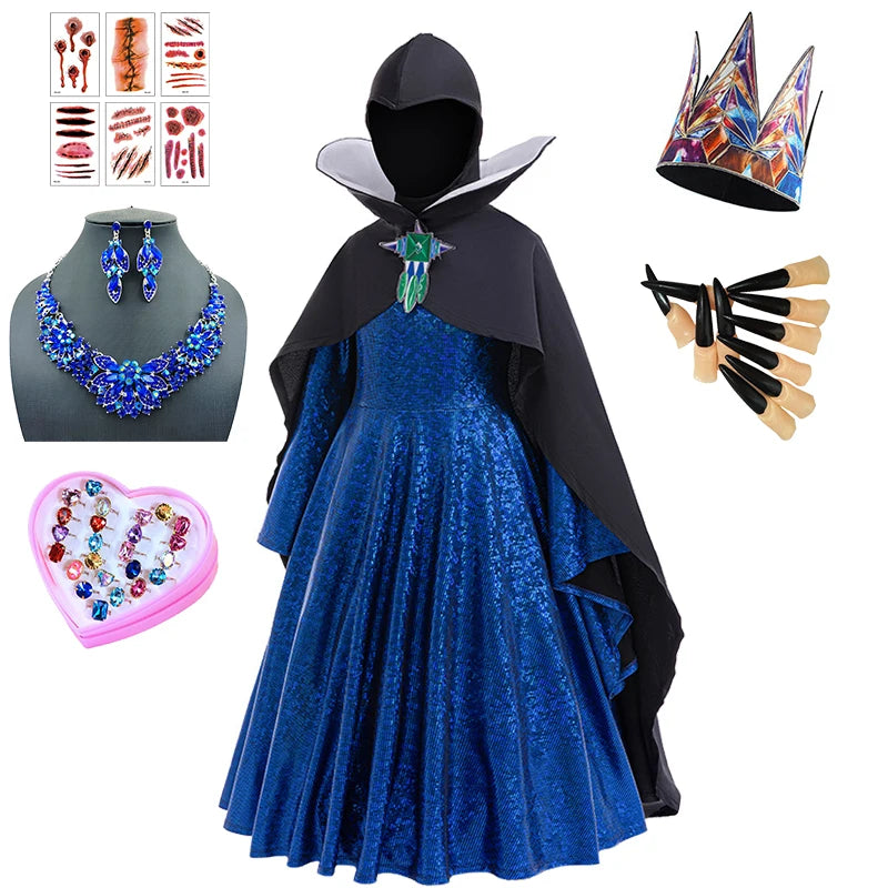 Evil Queen Girls Halloween Cosplay Snow White Costume 2-12Y