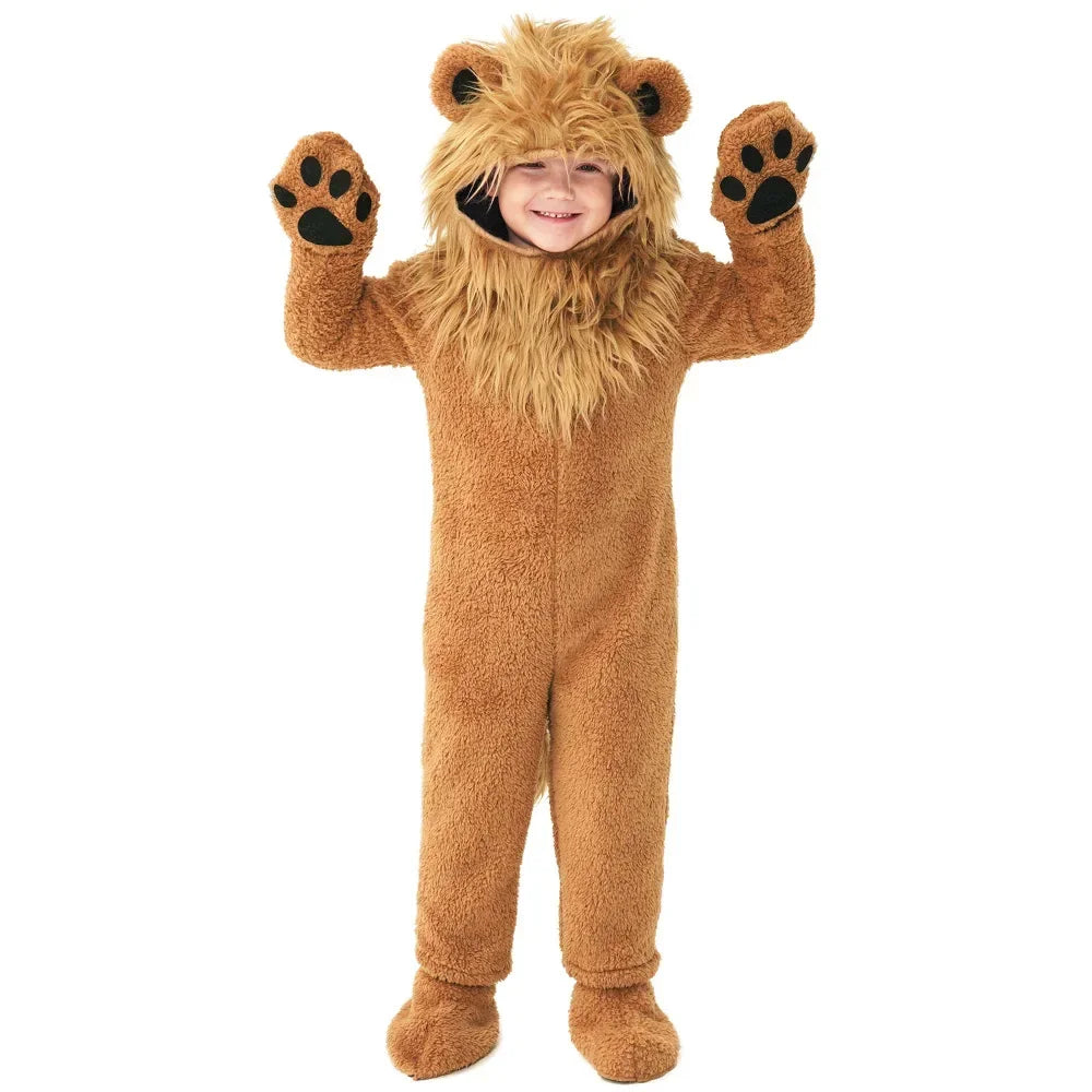 Child Kids 2-12Y Fleece Furry Lion King and Fox Costume Rompers Set Cosplay Halloween Fancy Dress