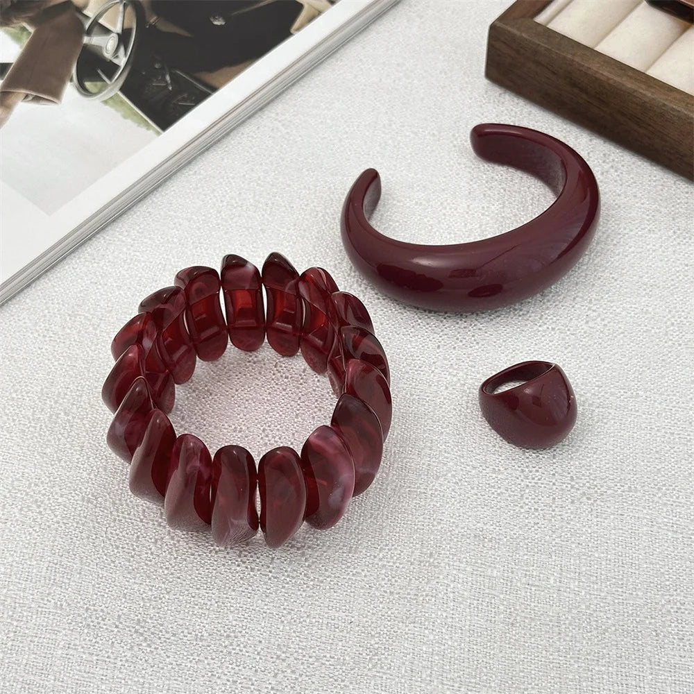 Vintage Style Cherry Red Acrylic Resin Chunky Bangles Bracelet