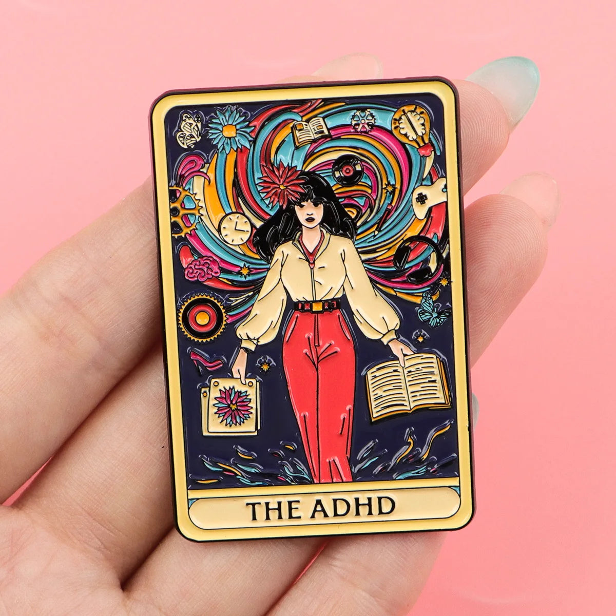 The ADHD Tarot Card Enamel Pin Brooches Badge Lapel Pin