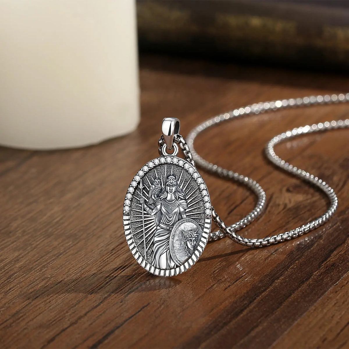 Goddess Athena Owl Pendant Necklace 925 Sterling Silver Cubic Zirconia Greek Mythology Jewellery