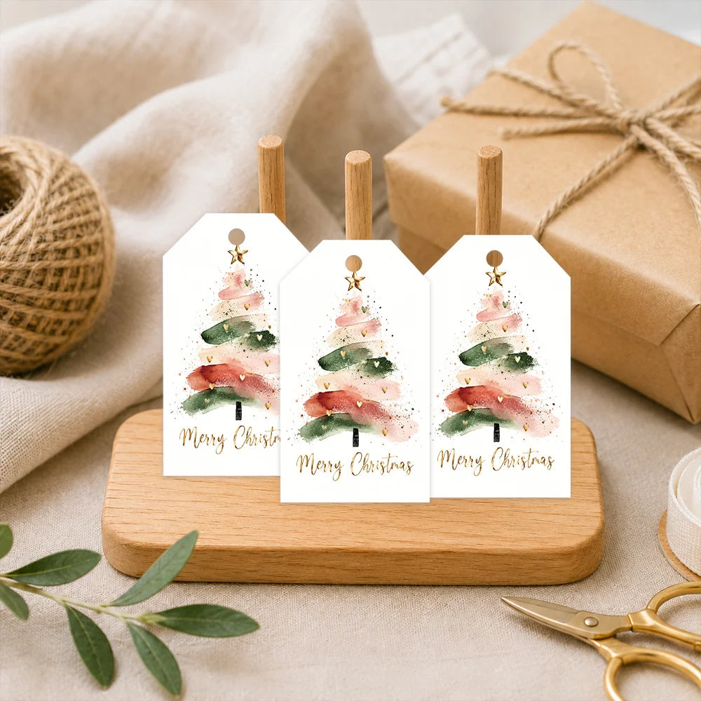 40pcs Watercolour Christmas Tags Gift Labels with Jute Rope