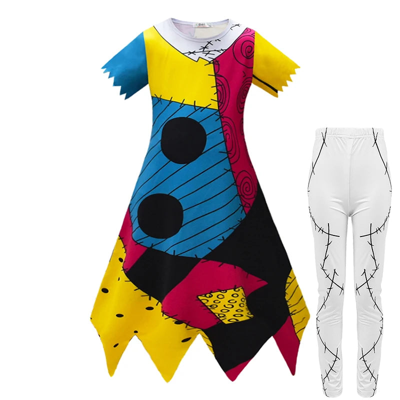 Children's Halloween Cosplay Nightmare Before Christmas Costumes Kids Girls Sally Dress Boys Skeleton Jack Clothing Set