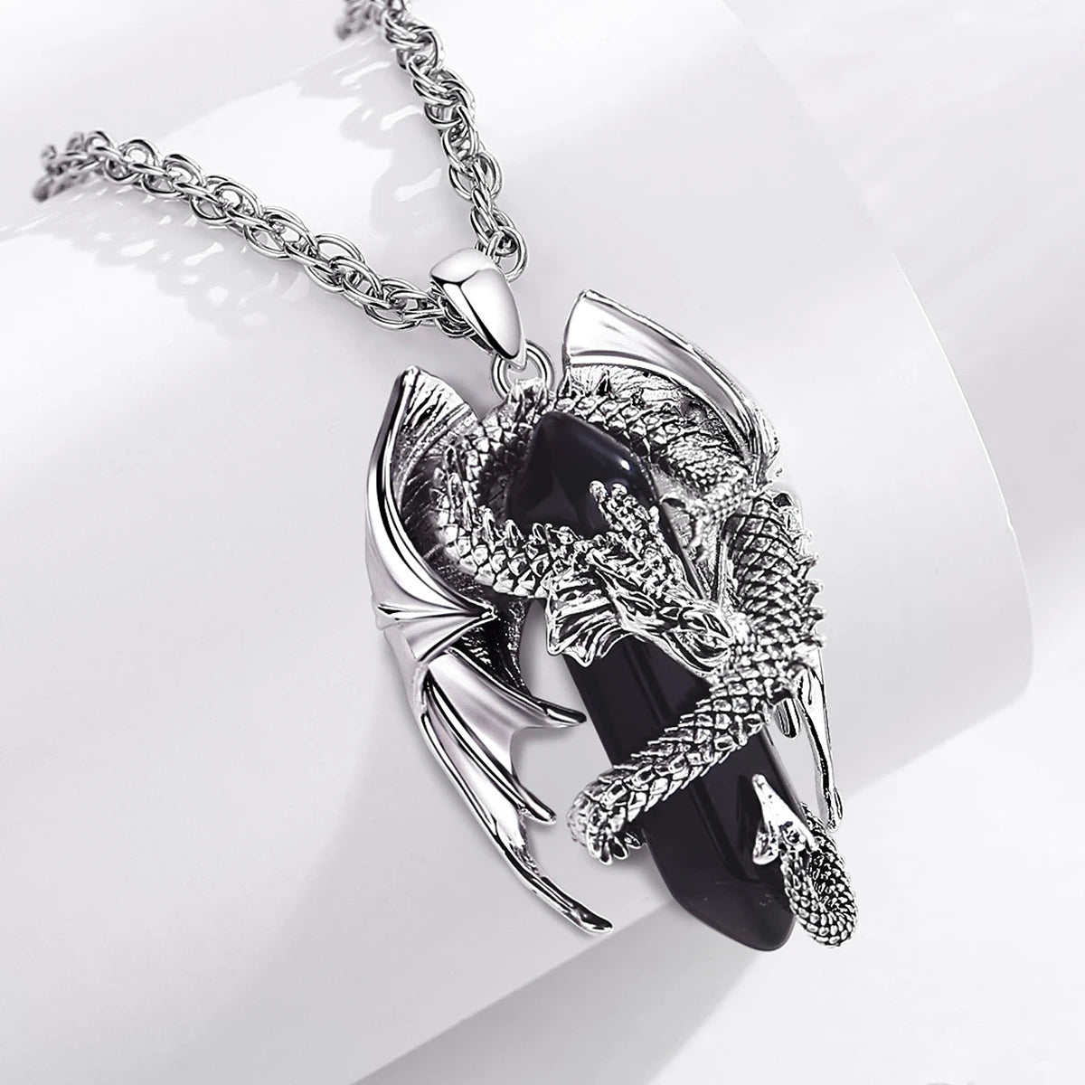 Dragon Treasure Hexagonal Obsidian Crystal Pendant Necklace