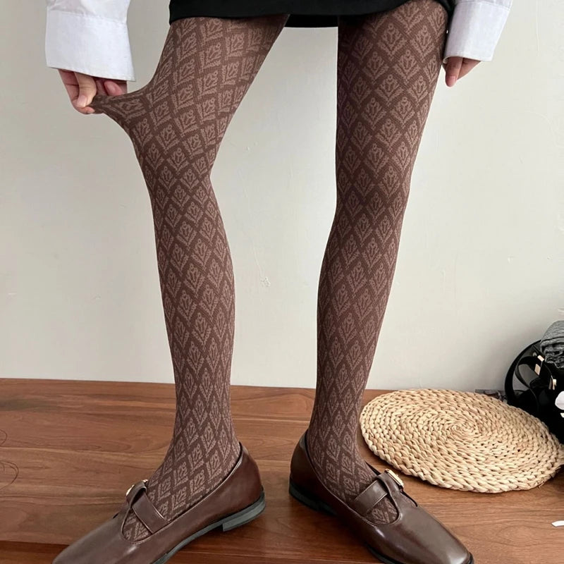 Velvety Jacquard Tights Pantyhose