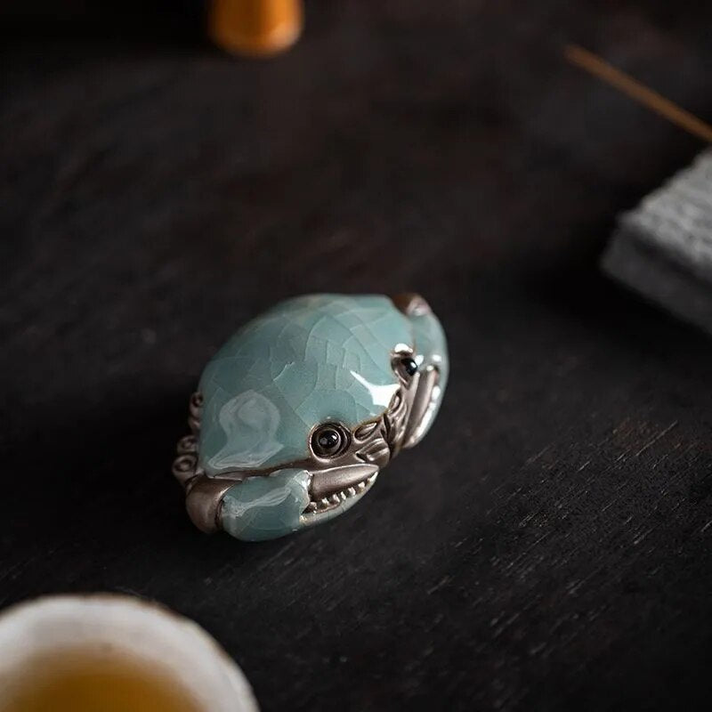 Kiln Cracked Glaze Crab Tea Pet Handmade Tea Ceremony Decoration