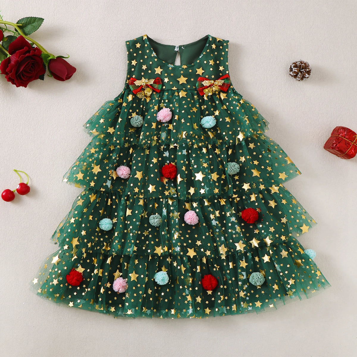 Christmas Tree Tulle Dress for Baby Girls Toddler Festive Outfit