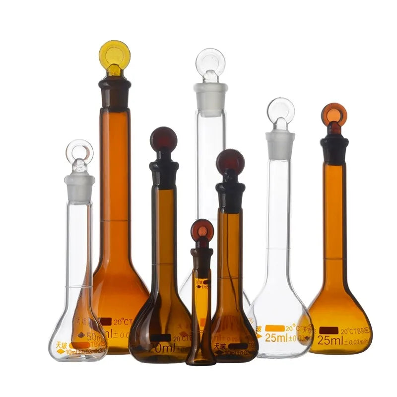 Apothecary Brown Glass Volumetric Flask With Stopper Lab Chemistry Laboratory 5ml-2000ml