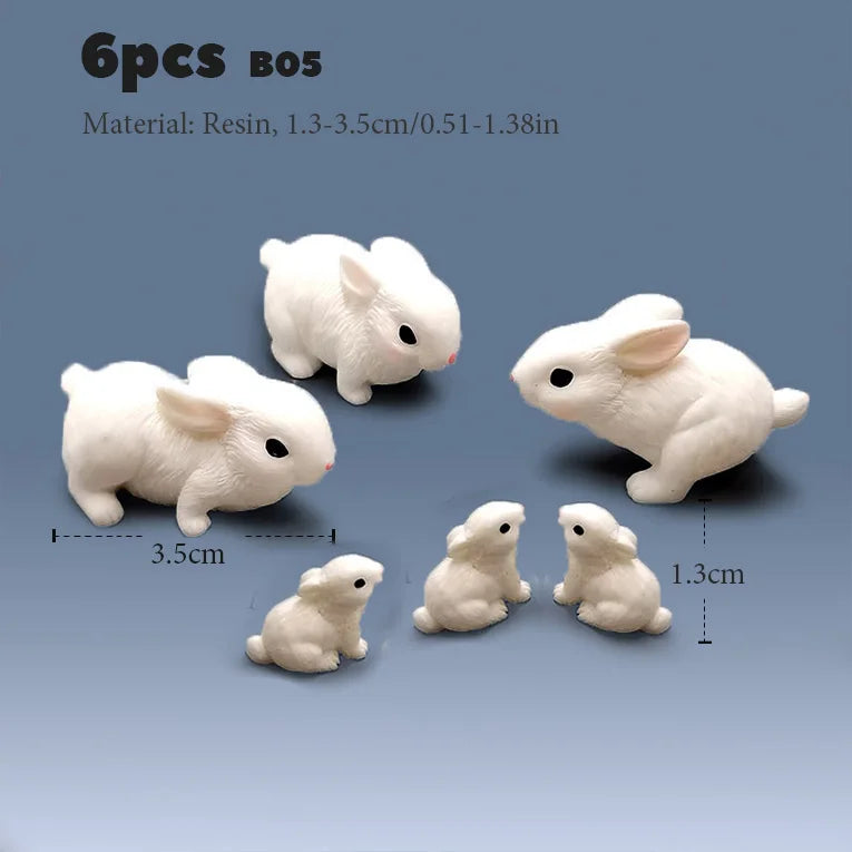 White Rabbits Resin Miniatures Easter Bunny Decoration Dollhouse Toys