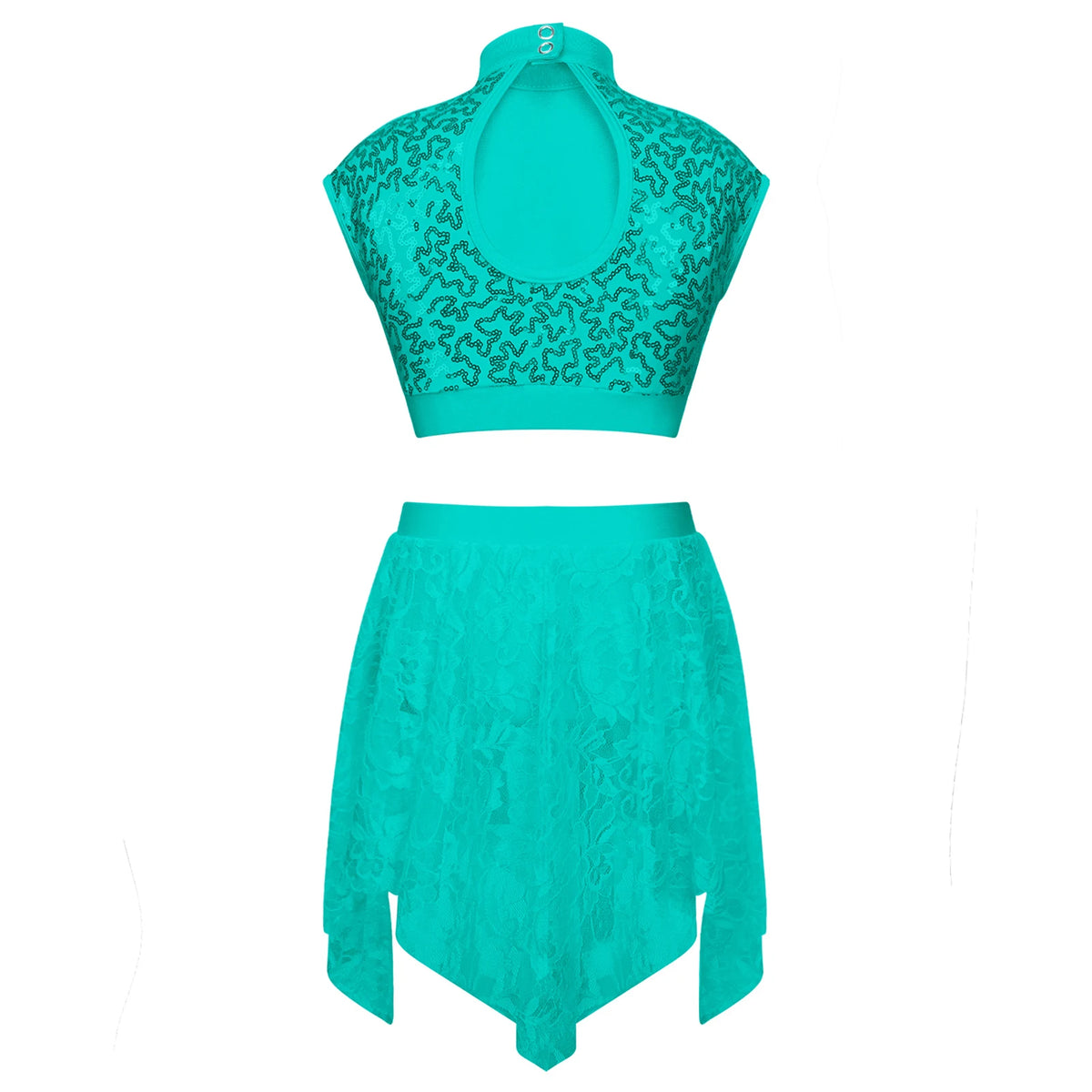Sequins Ballet Dance Set Girls Crop Top Skirted Shorts Stage Dance Costumes