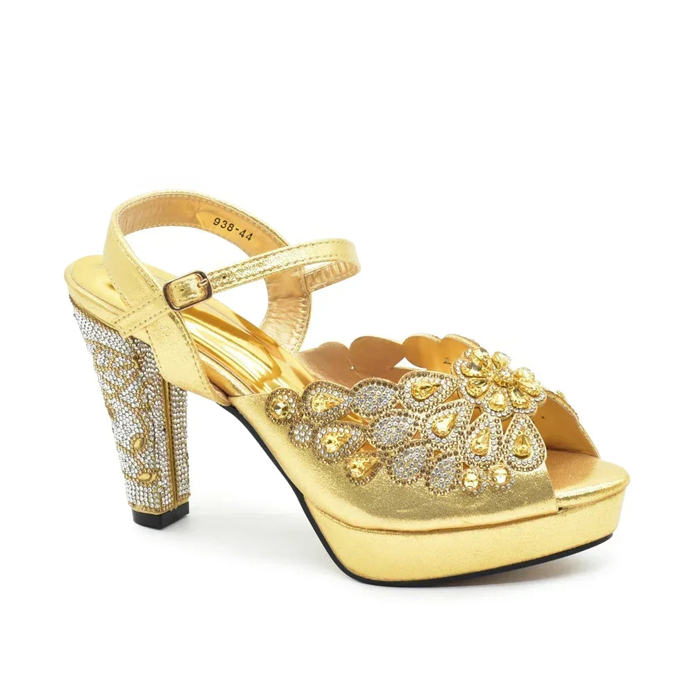 Peacock Party Shoes Wedding Peep Toe Pumps with Rhinestone