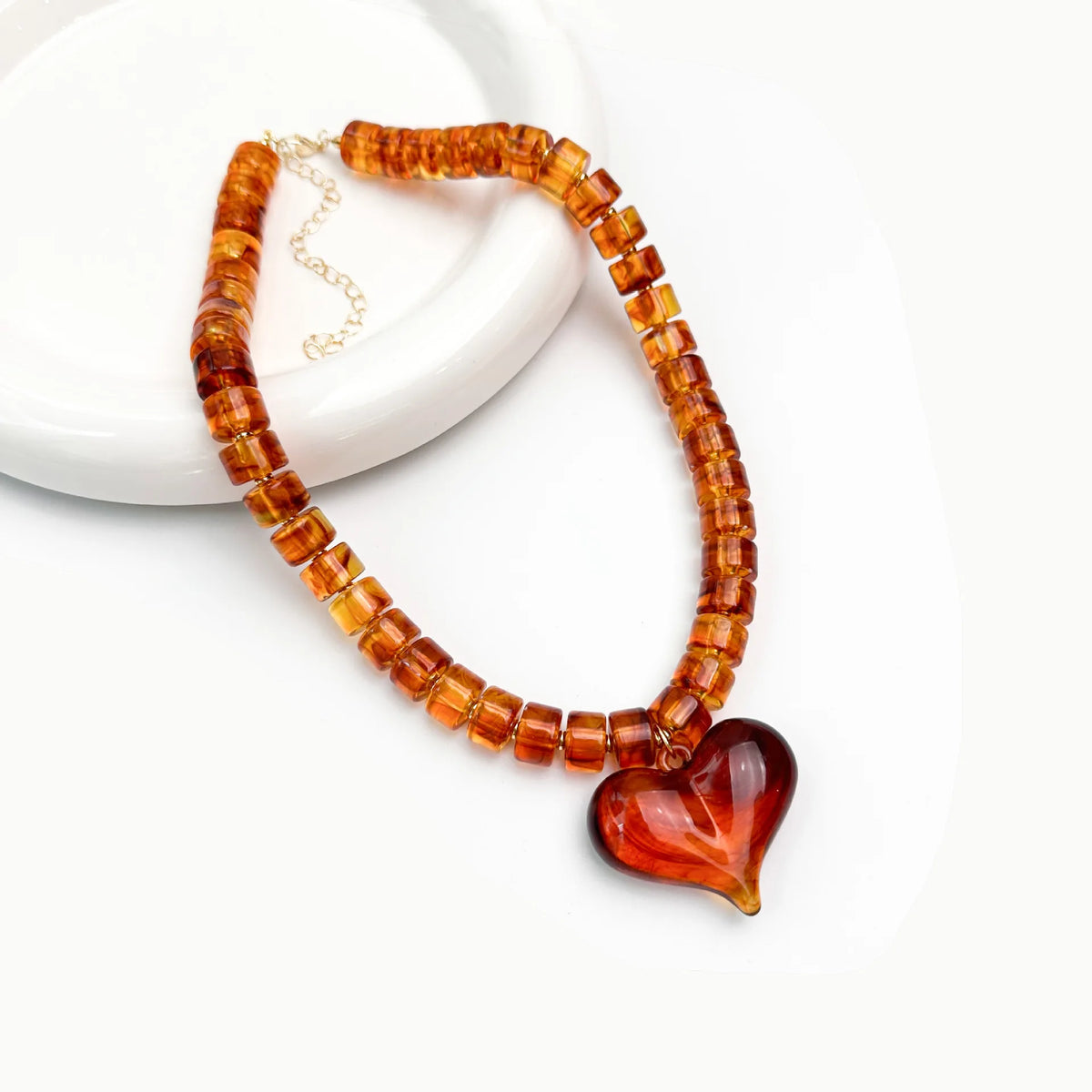 Chunky Acrylic Heart Pendant Beaded Choker Necklaces