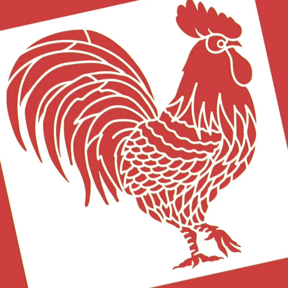 Large Rooster Plastic Painting Stencils 12x12inch