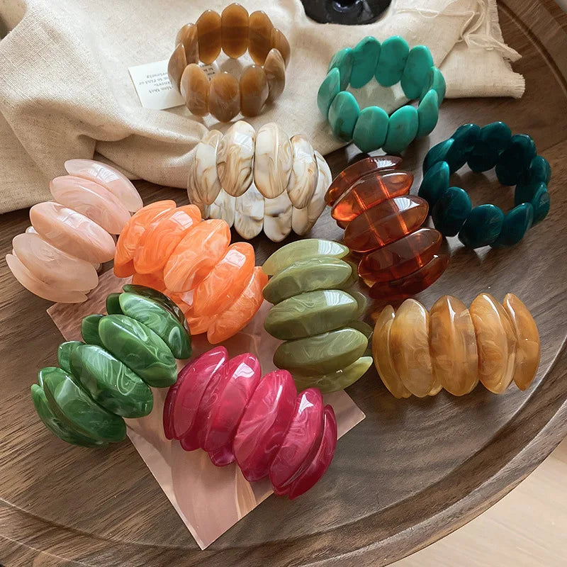 Smudged Oval Acrylic Elastic Bangles Bracelets