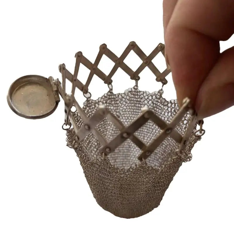 Handmade Victorian Silver Twist Lid Gate Mesh Coin Purse