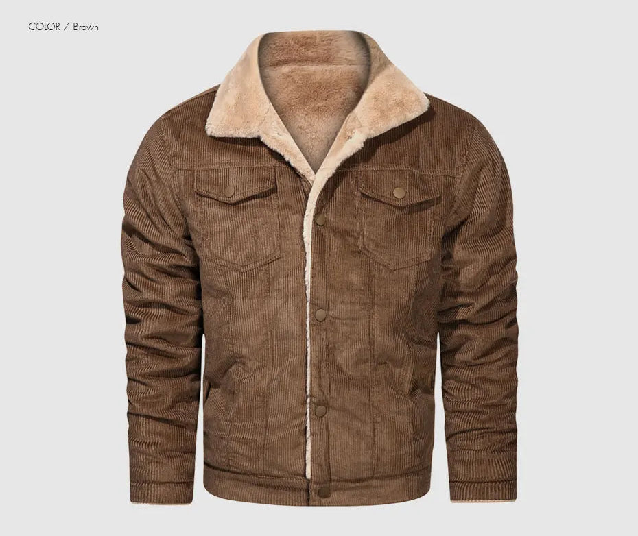 Woodsman Winter Corduroy Jackets Thick Warm Faux Fur Collar Bomber Coat