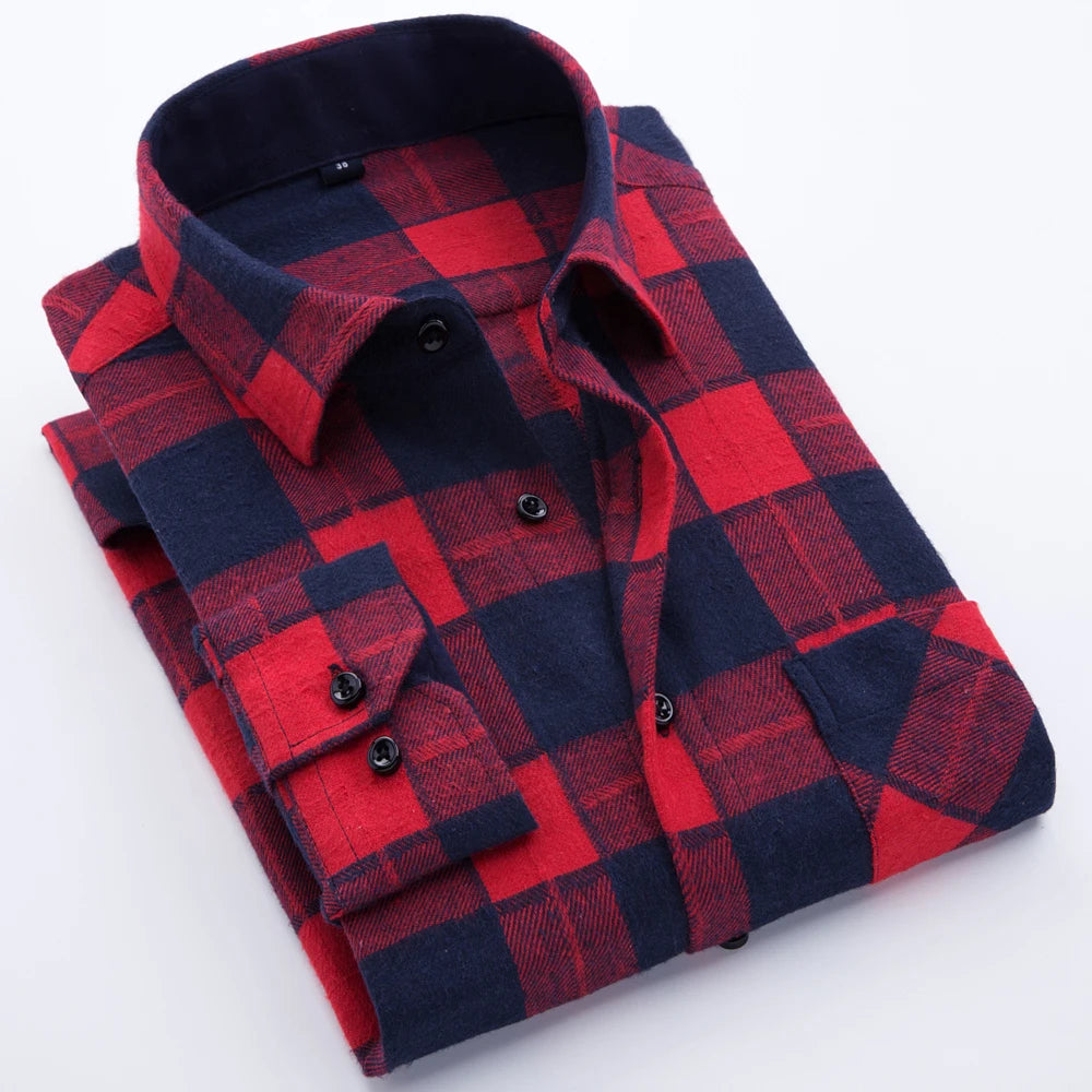 Woodsman Slim-fit Brushed Flannel Plaid Shirts 13 Colours
