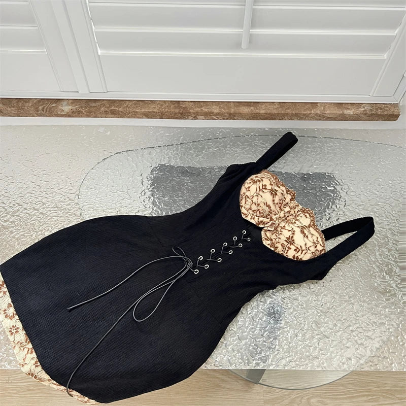 French Wench Black Lace-up Lace Mini Dress