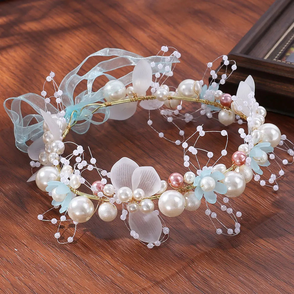 Girls Pearl Flower Wreath Floral Garland Head Hoop