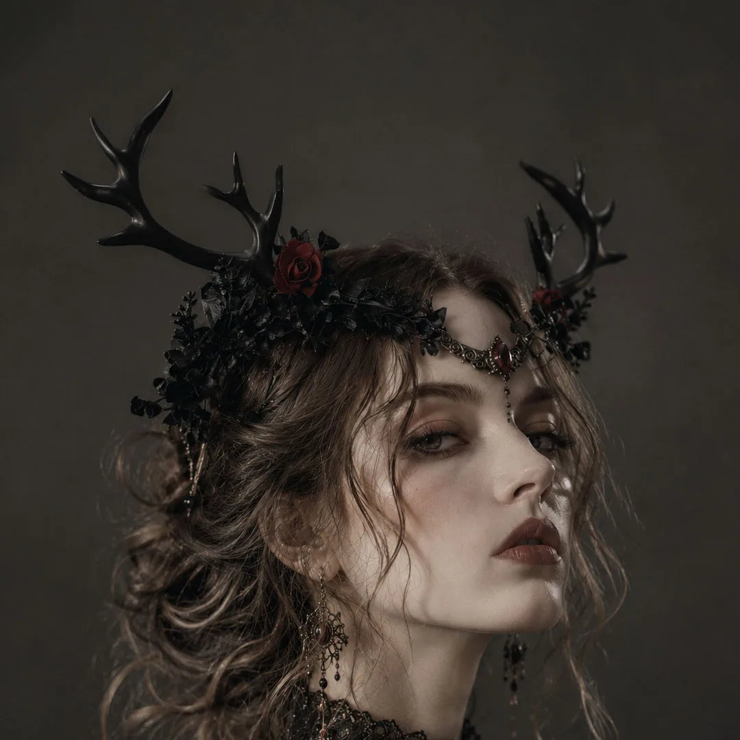 Handmade Black Antler Crown Gothic Woodland Headpiece Halloween Costume