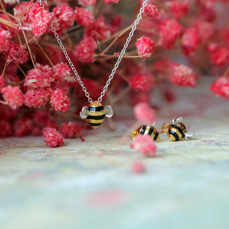 Handmade Bitty Bees Jewellery 925 Sterling Silver Necklace Earrings