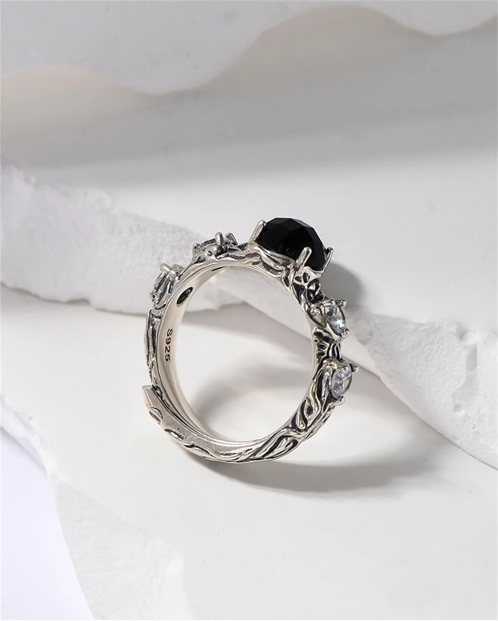 Eternal Night Forest S925 Sterling Silver Ring Agate Zircon