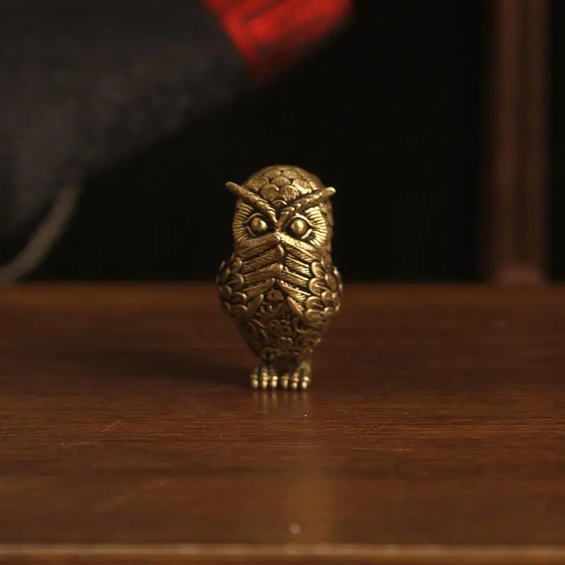 See No Evil, Hear No Evil, Speak No Evil Brass Owl Statues Tea Pets