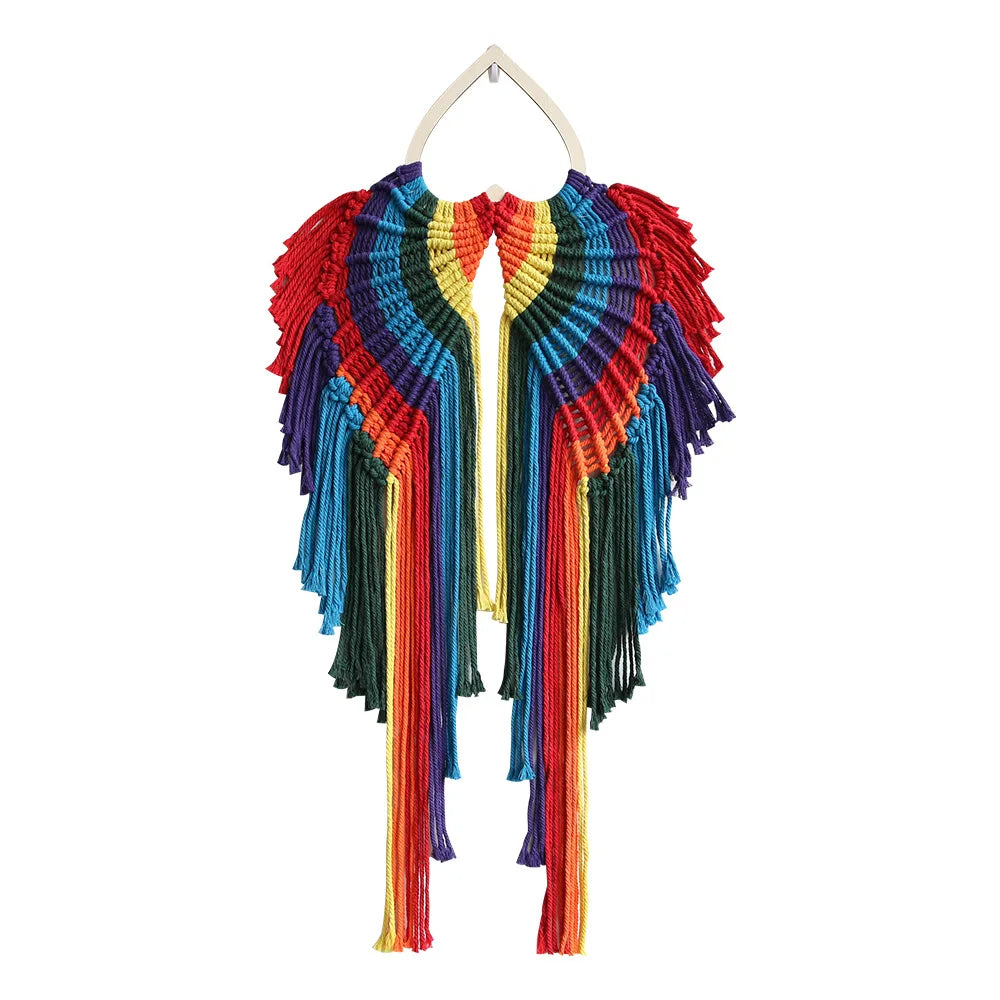 Rainbow Macrame Wings Colourful Angel Handwoven Tapestry Wall Hanging for Home Decor