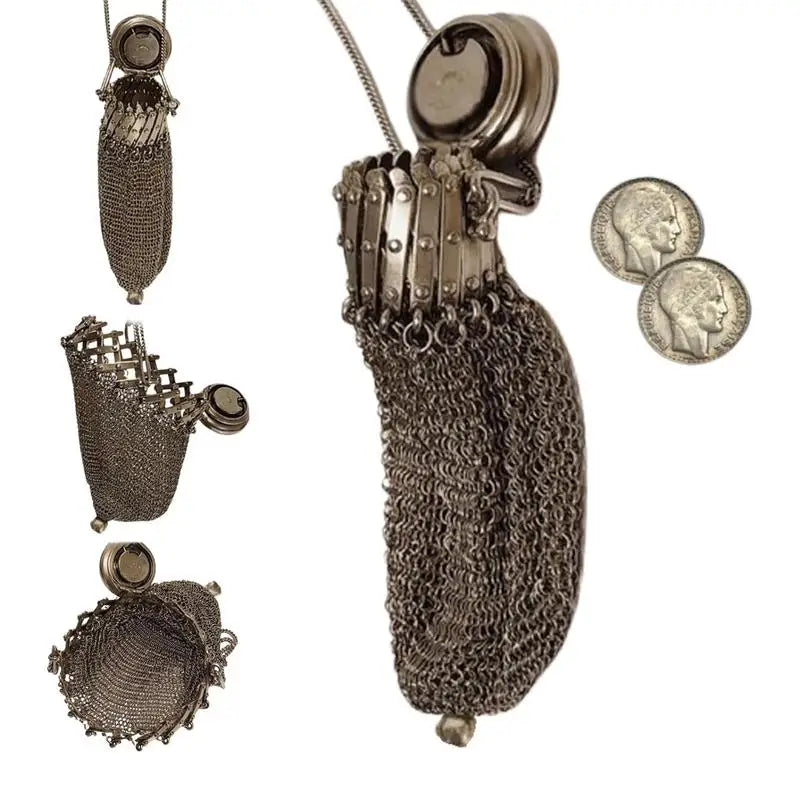 Handmade Victorian Silver Twist Lid Gate Mesh Coin Purse
