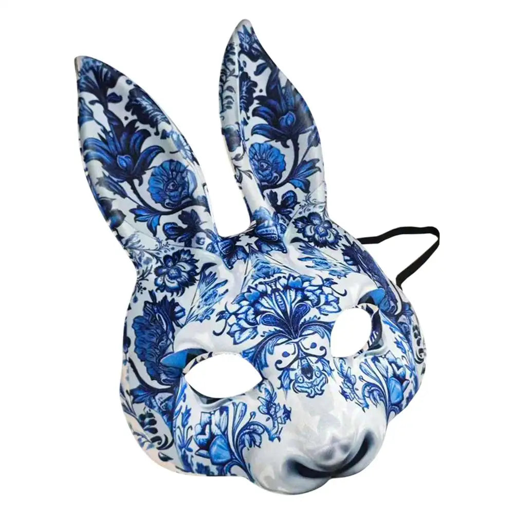 Blue Floral Porcelain Rabbit Masquerade Mask Costume Easter Decor