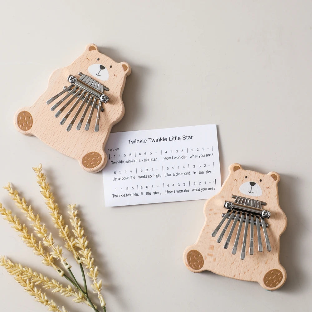 Bear Kalimba 8 Key Mini Thumb Piano Montessori Musical Instrument Toys for Children