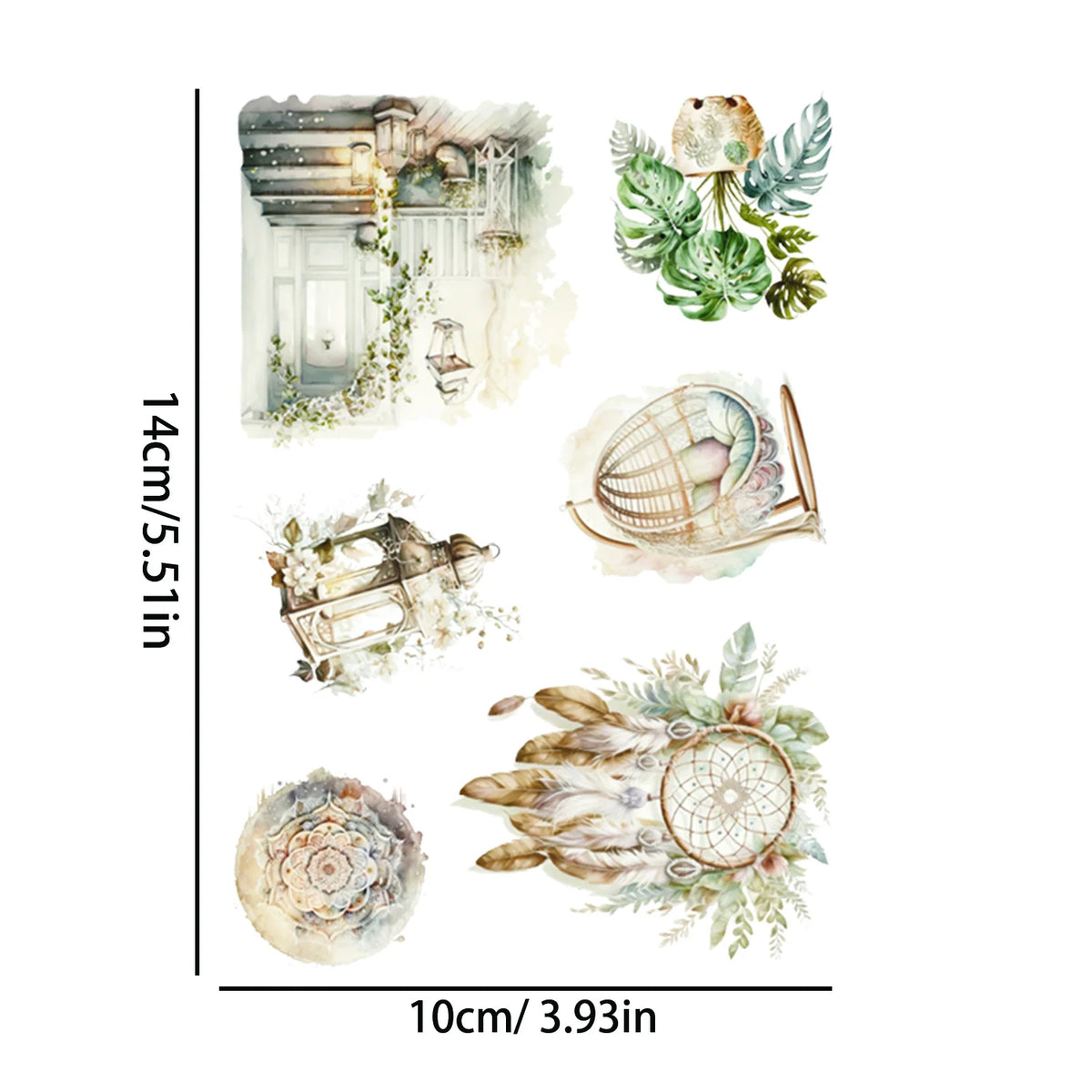 48 pieces PET and Art Paper Waterproof Transparent Boho Stickers for DIY Crafts,Scrapbooking Junk Journals