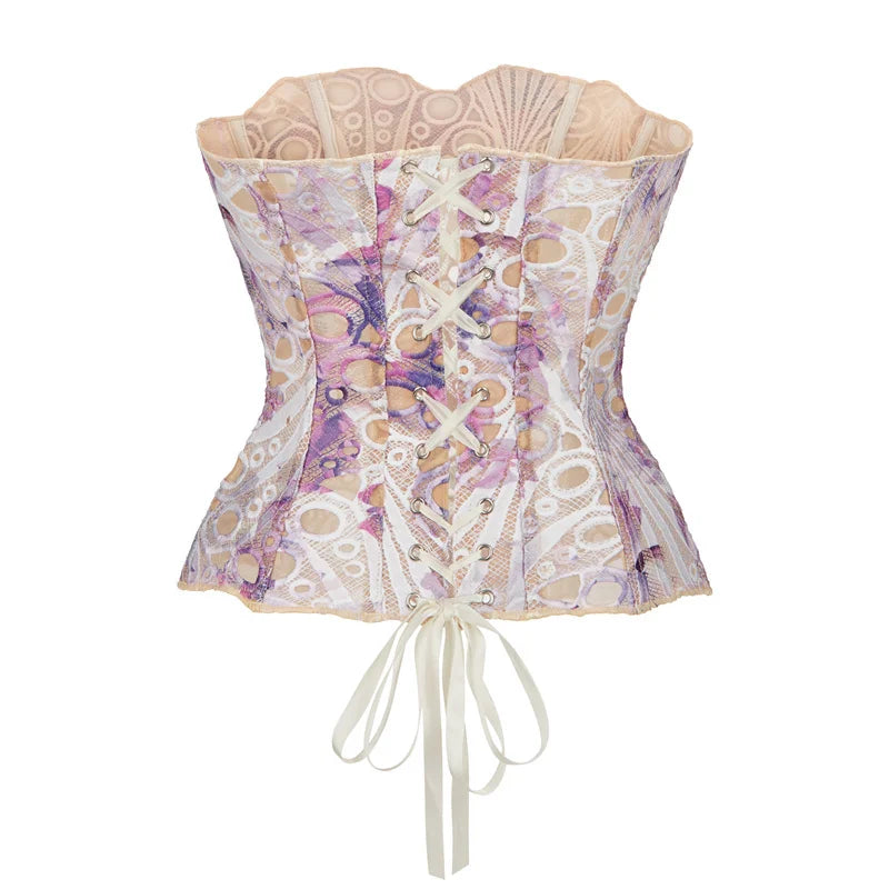 Vintage Mermaid Corset Top Double Lace Layered Boned Bustiers