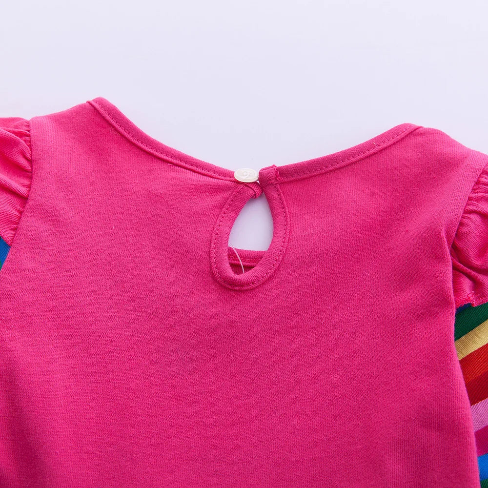 Girls' Long Sleeve Unicorn Dress Two Pockets Rainbow Sleeves