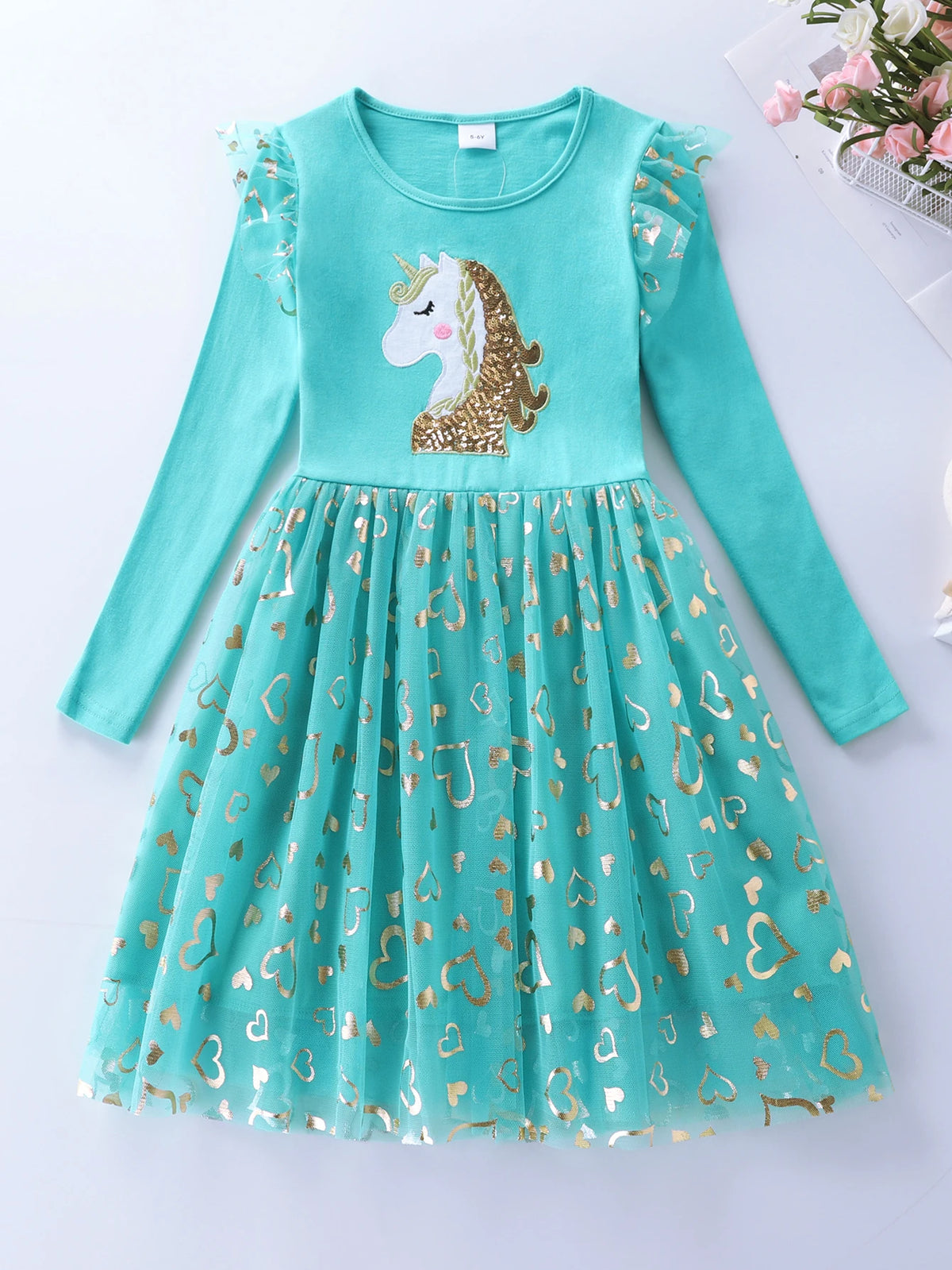 Girls' Long Sleeve Unicorn Dresses