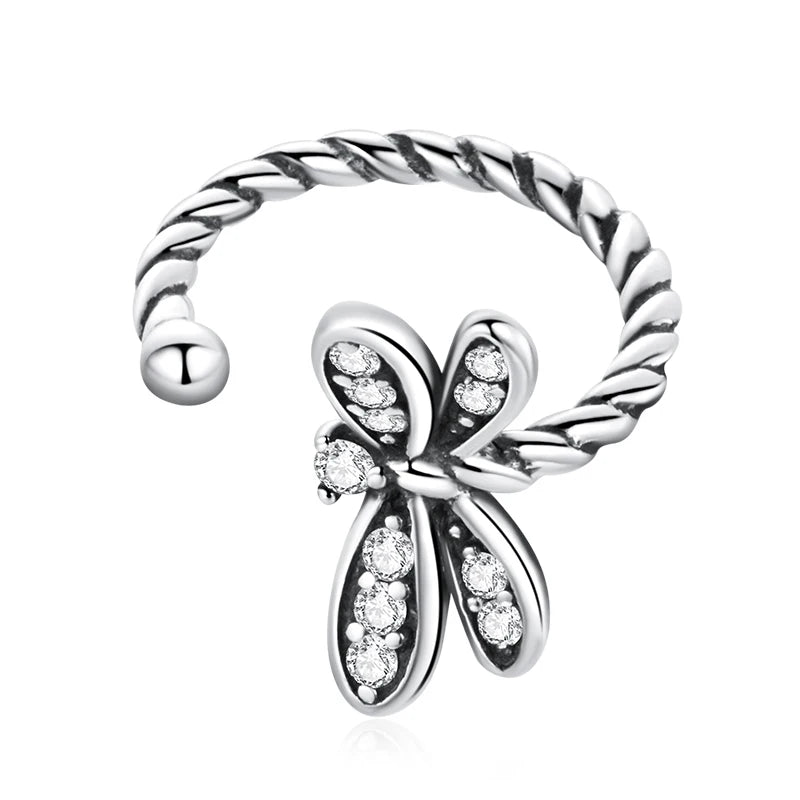 925 Sterling Silver Rose Dragonfly Ear Clips