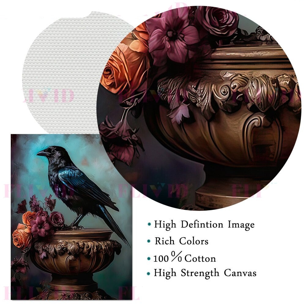 Black Raven And Magical Owl Gothic Wall Art Canvas Poster Prints Home Decor