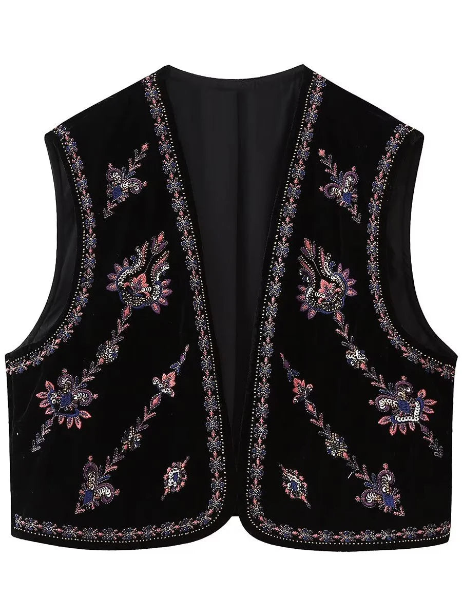 Janet's Floral Embroidered Velvet Vest Waistcoat