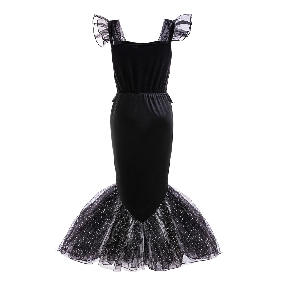 Halloween Mermaid Skeleton Costume Sets Gothic Girls Black Dress