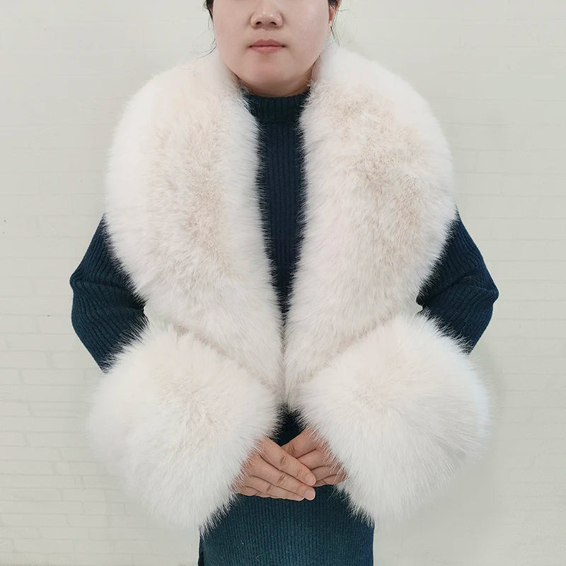 Large Faux Fox Fur Scarf Winter Warm Fluffy Collar And Cuff Sets 19 Colours